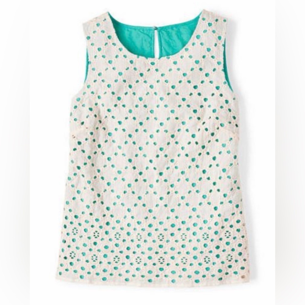 Boden Green & White Eyelet Sleeveless Top | Size 6 🍃🤍